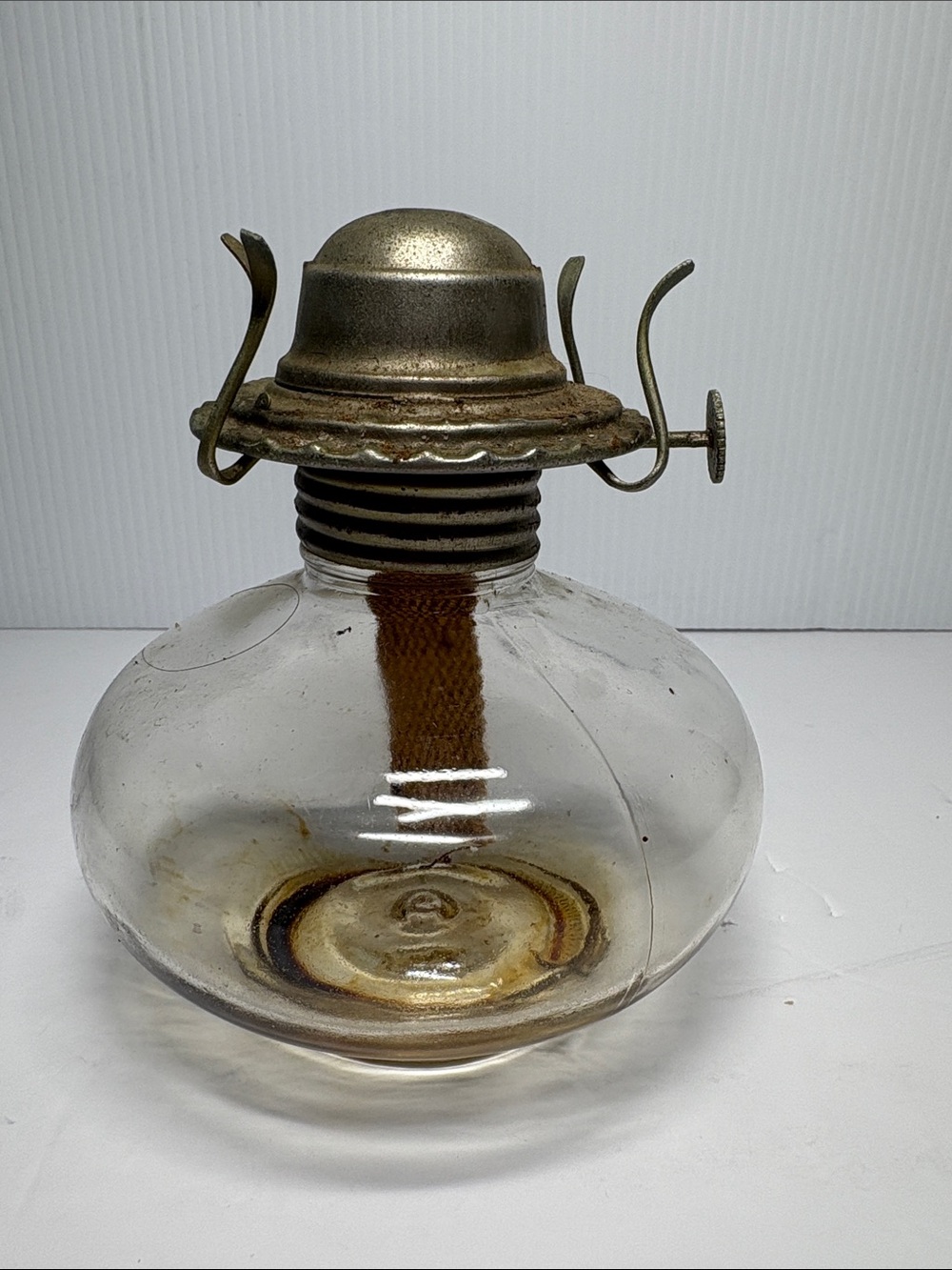 Antique Hurricane Glass Oil Lamp Base with Brass Burner - Clear Glass - Picture 2 of 7